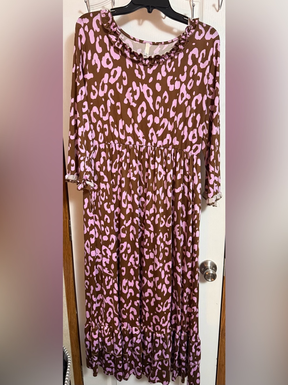 Celeste Brown and Pink Leopard-Print Casual Dress